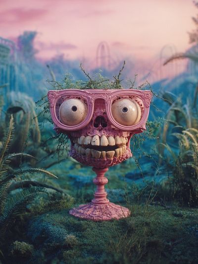 Surreal Pink Skull Garden Print.
