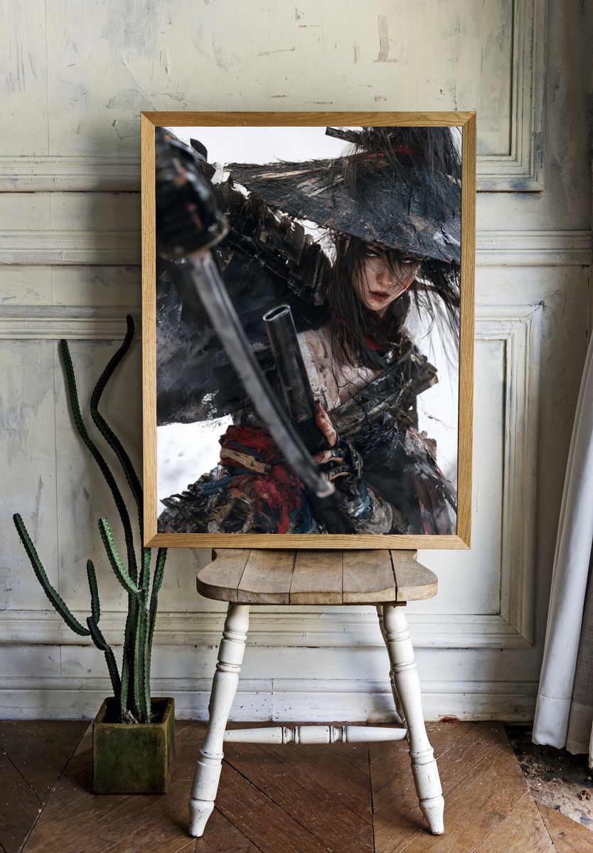 Samurai Warrior Digital Art Poster. room preview
