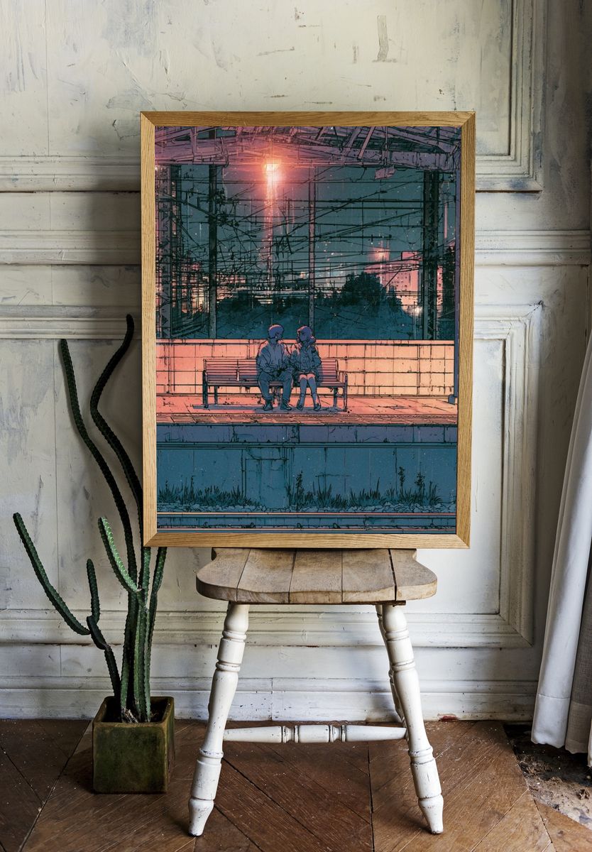Train Platform Couple Illustration Poster. room preview