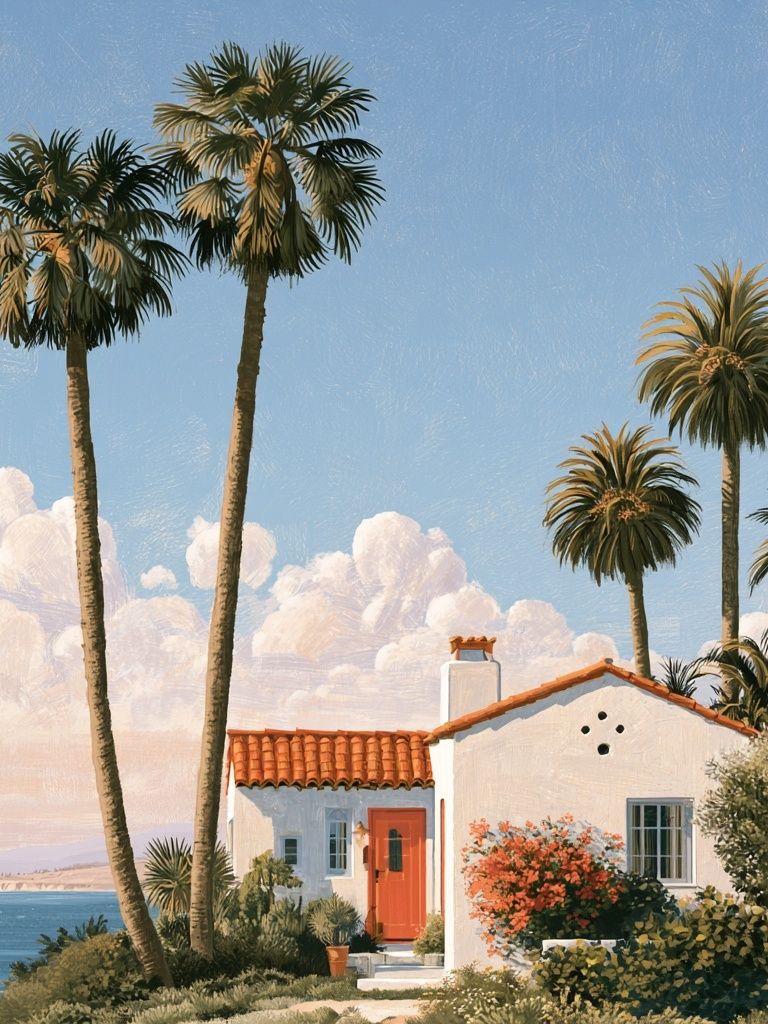 Coastal Palm House Illustration Poster. poster detail