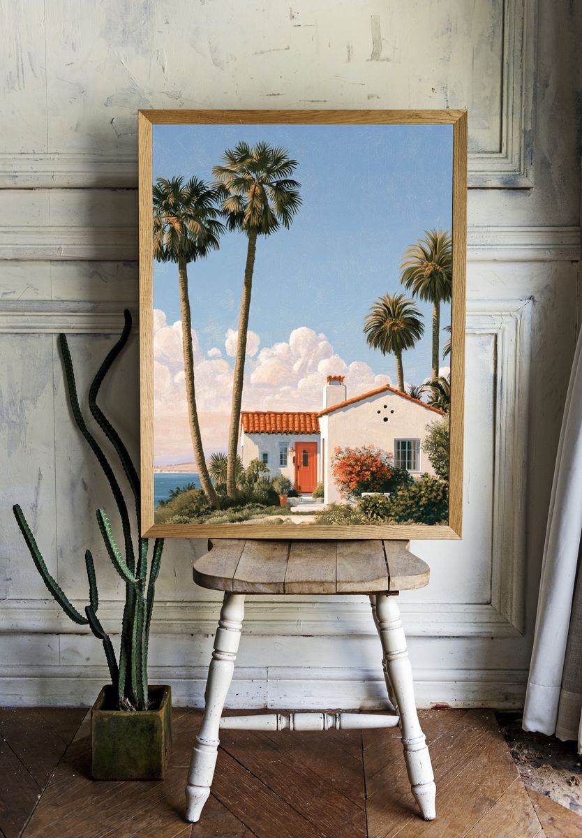 Coastal Palm House Illustration Poster. — room view 1