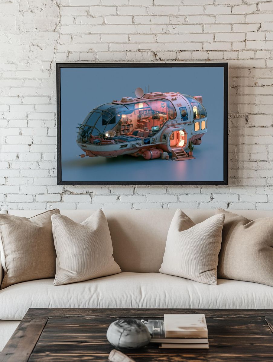 Futuristic Space Pod Illustration Poster. — room view 1