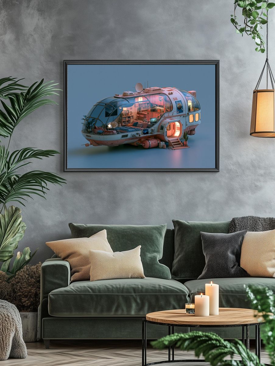 Futuristic Space Pod Illustration Poster. — room view 4