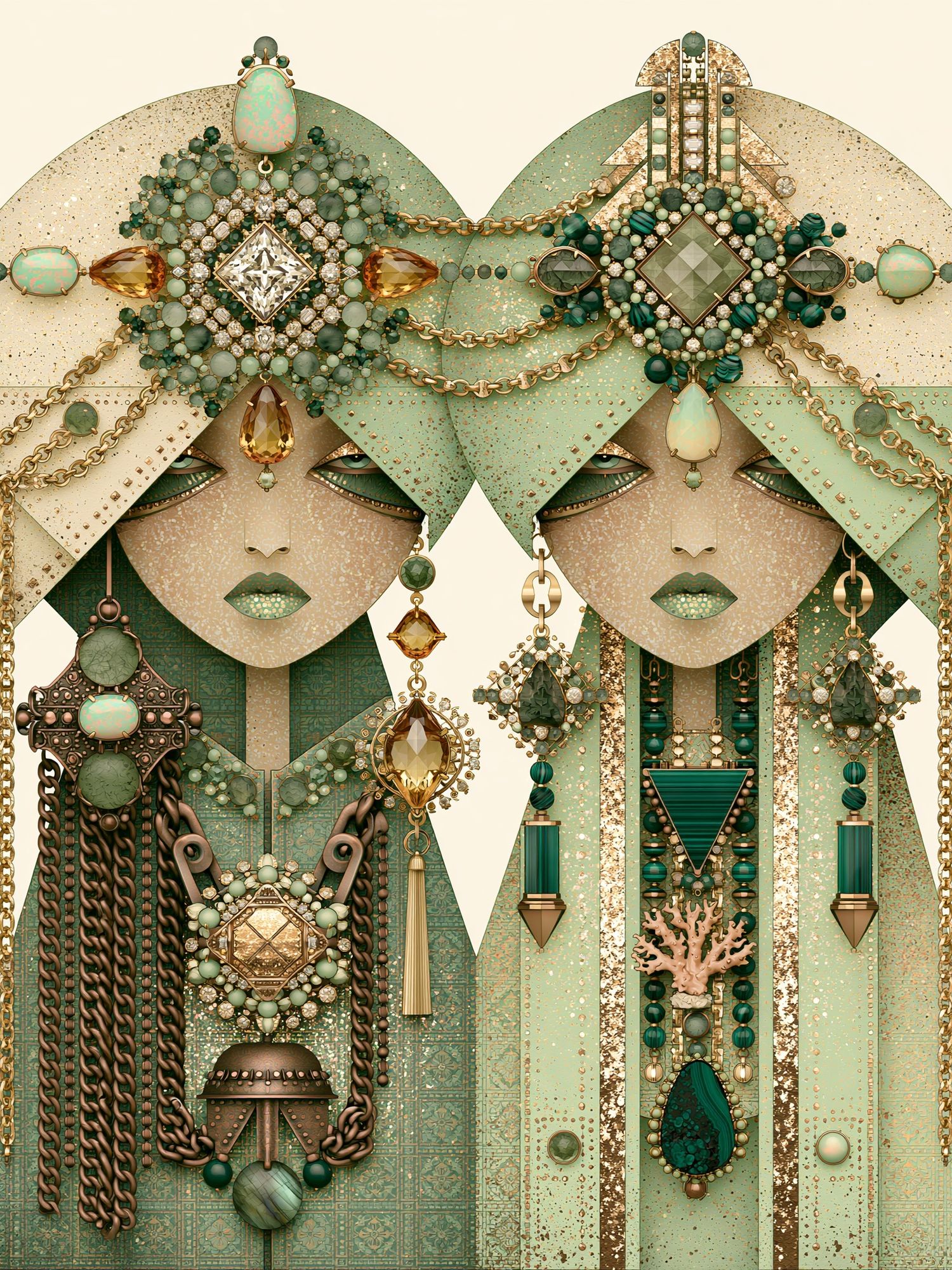 Art Deco Jewel Portrait Print. poster — illustration art
