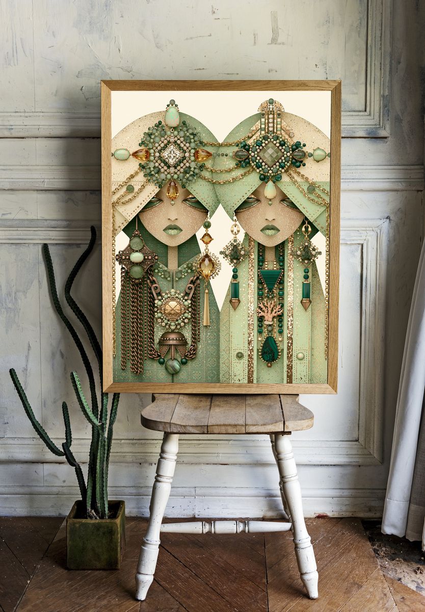 Art Deco Jewel Portrait Print. — room view 1