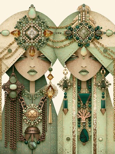 Art Deco Jewel Portrait Print. poster