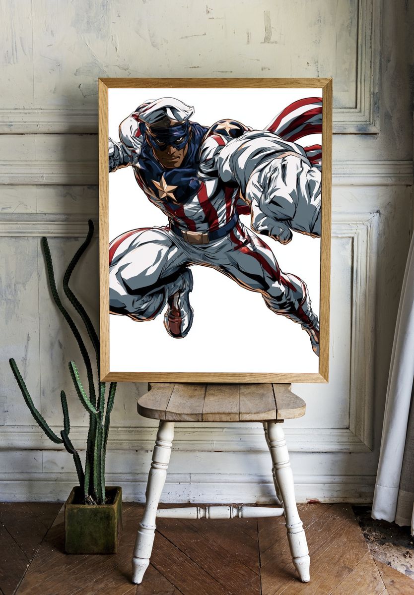 Captain America Action Illustration Poster. room preview