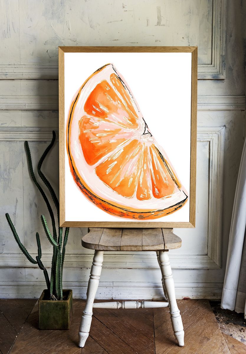 Orange Slice Watercolor Print. room preview