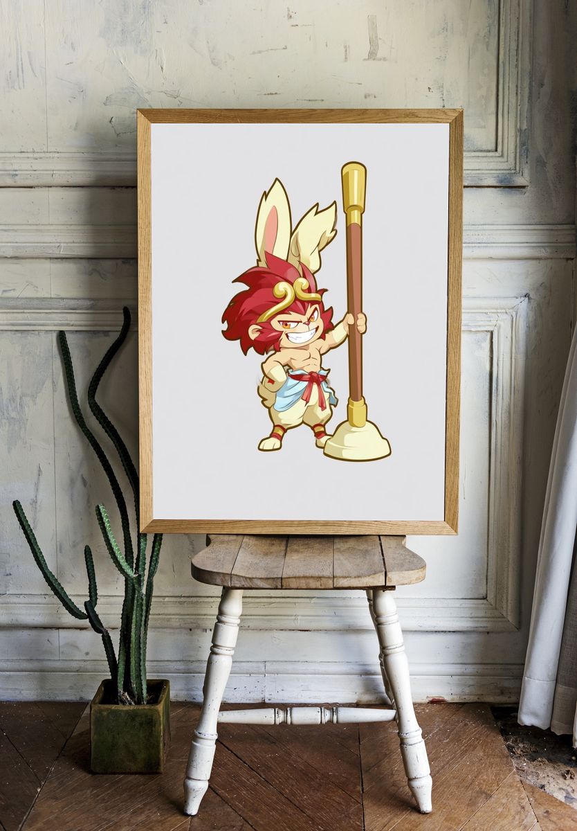 Monkey King Cartoon Illustration Poster. room preview