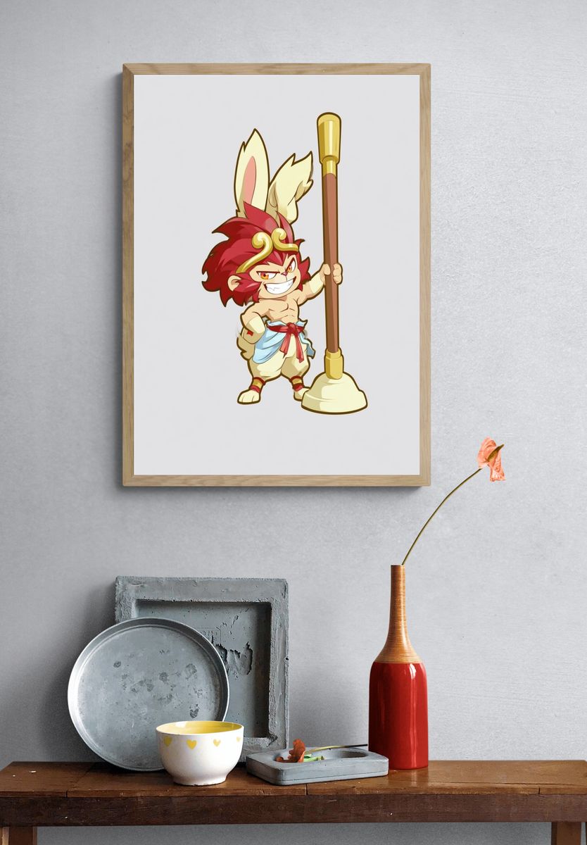 Monkey King Cartoon Illustration Poster. — room view 3