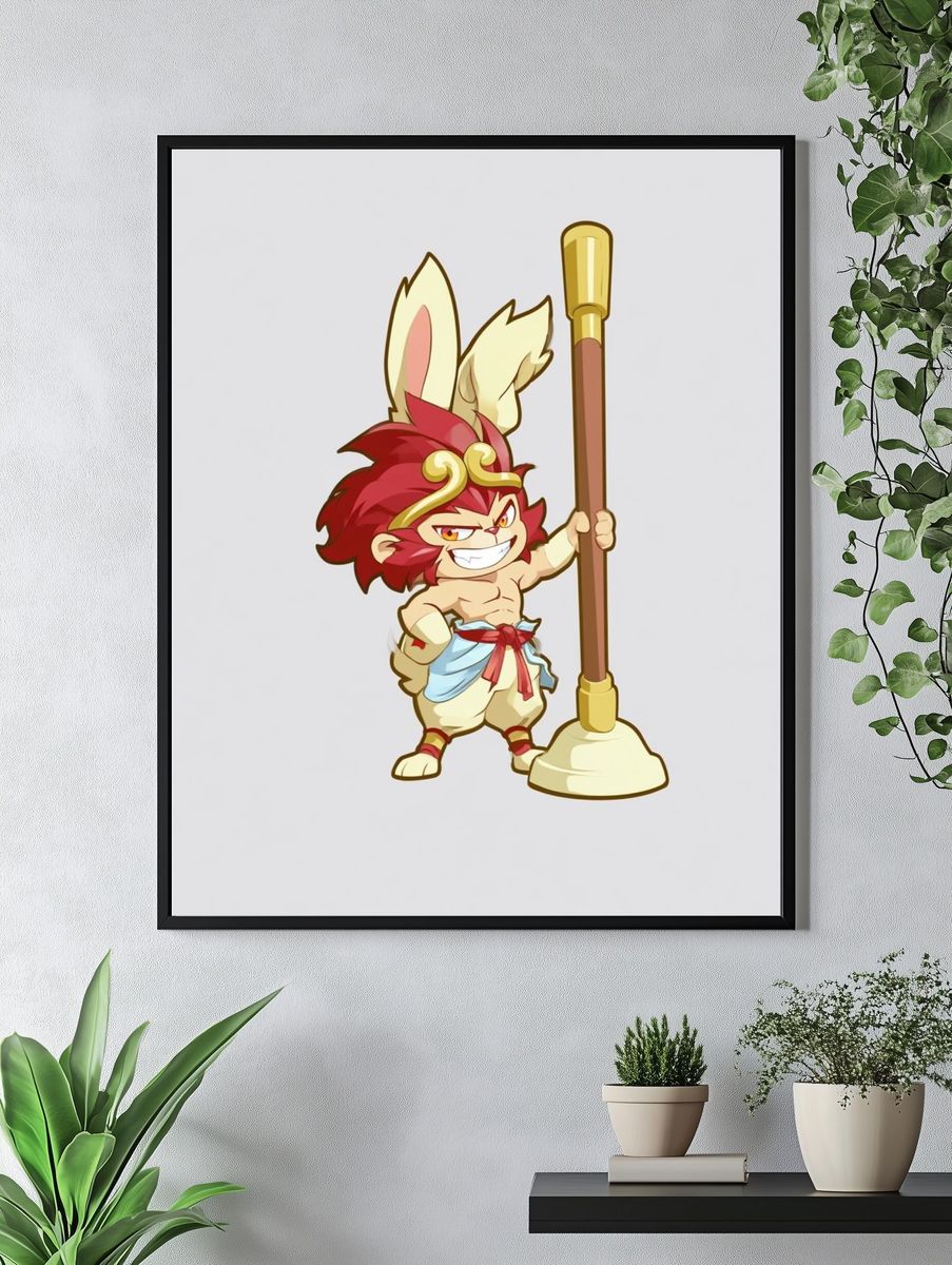 Monkey King Cartoon Illustration Poster. — room view 4