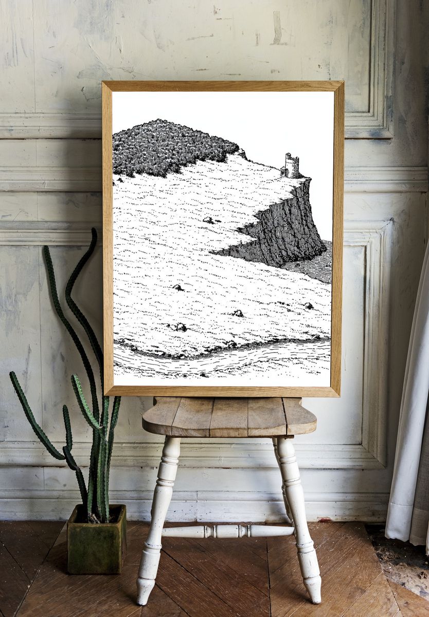 Cliffside Castle Ink Print. room preview