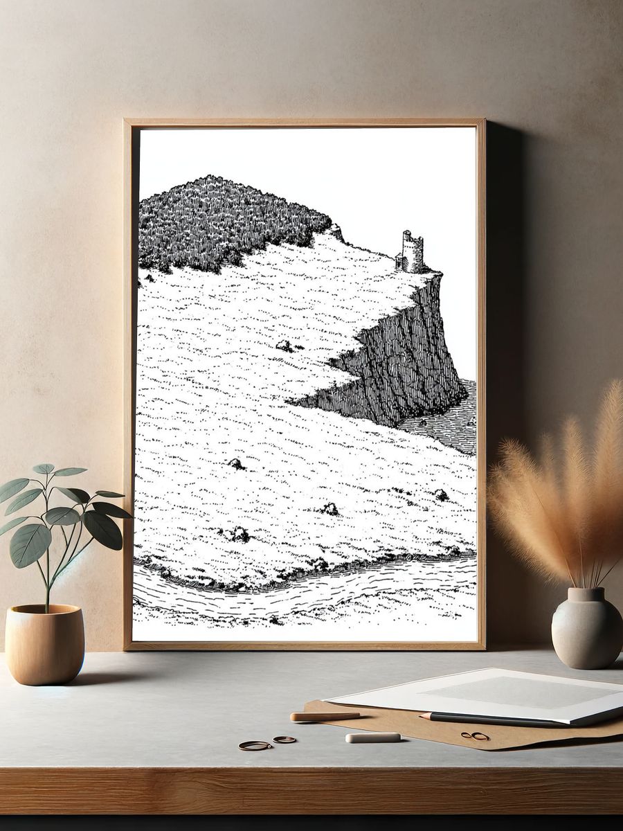 Cliffside Castle Ink Print. — room view 2