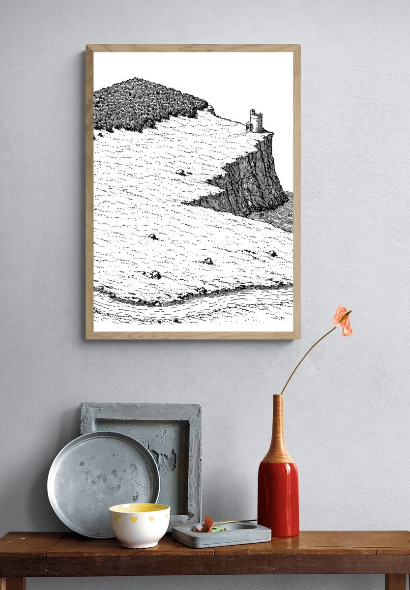 Cliffside Castle Ink Print. — room view 3