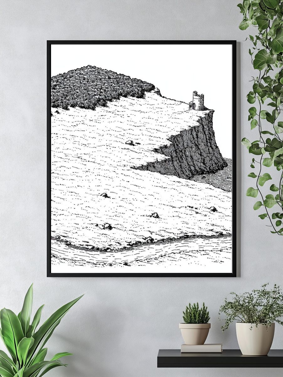 Cliffside Castle Ink Print. — room view 4