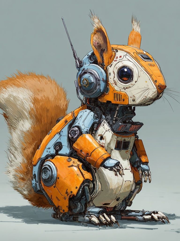 Robot Squirrel Digital Art Poster. poster detail