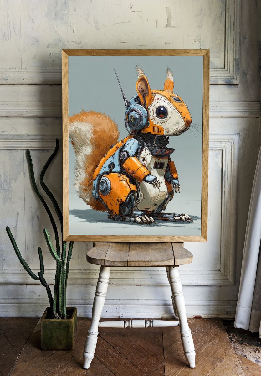 Robot Squirrel Digital Art Poster. room preview