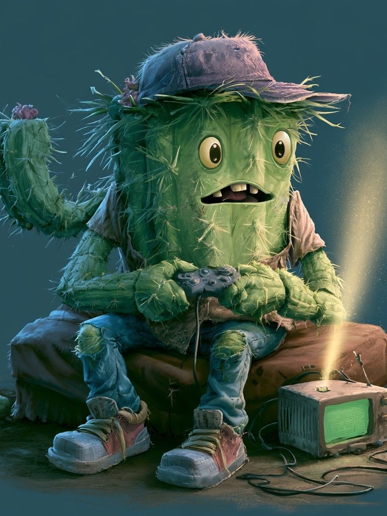 Cactus Gamer Illustration Poster. poster — illustration art