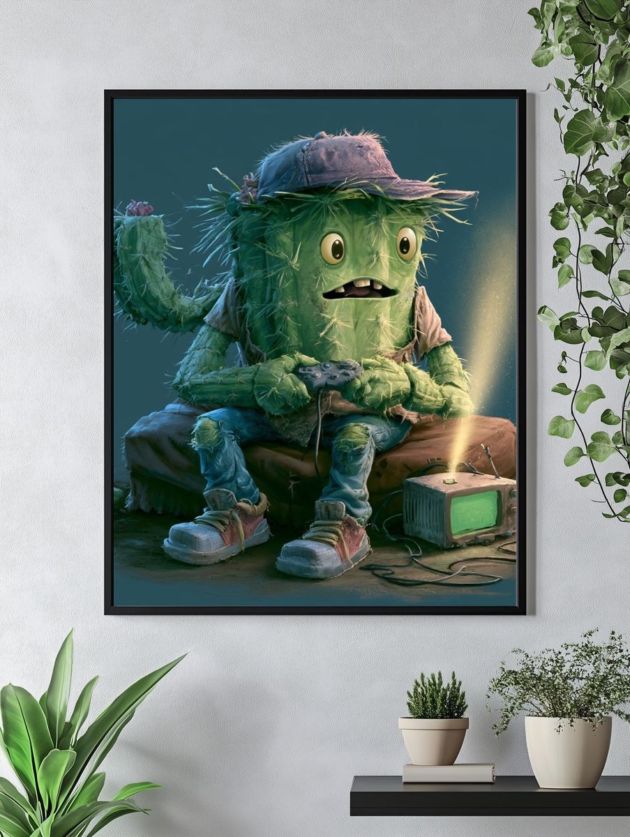 Cactus Gamer Illustration Poster. — room view 4
