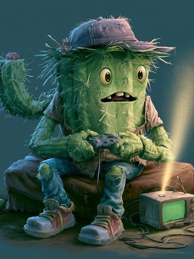 Cactus Gamer Illustration Poster. poster