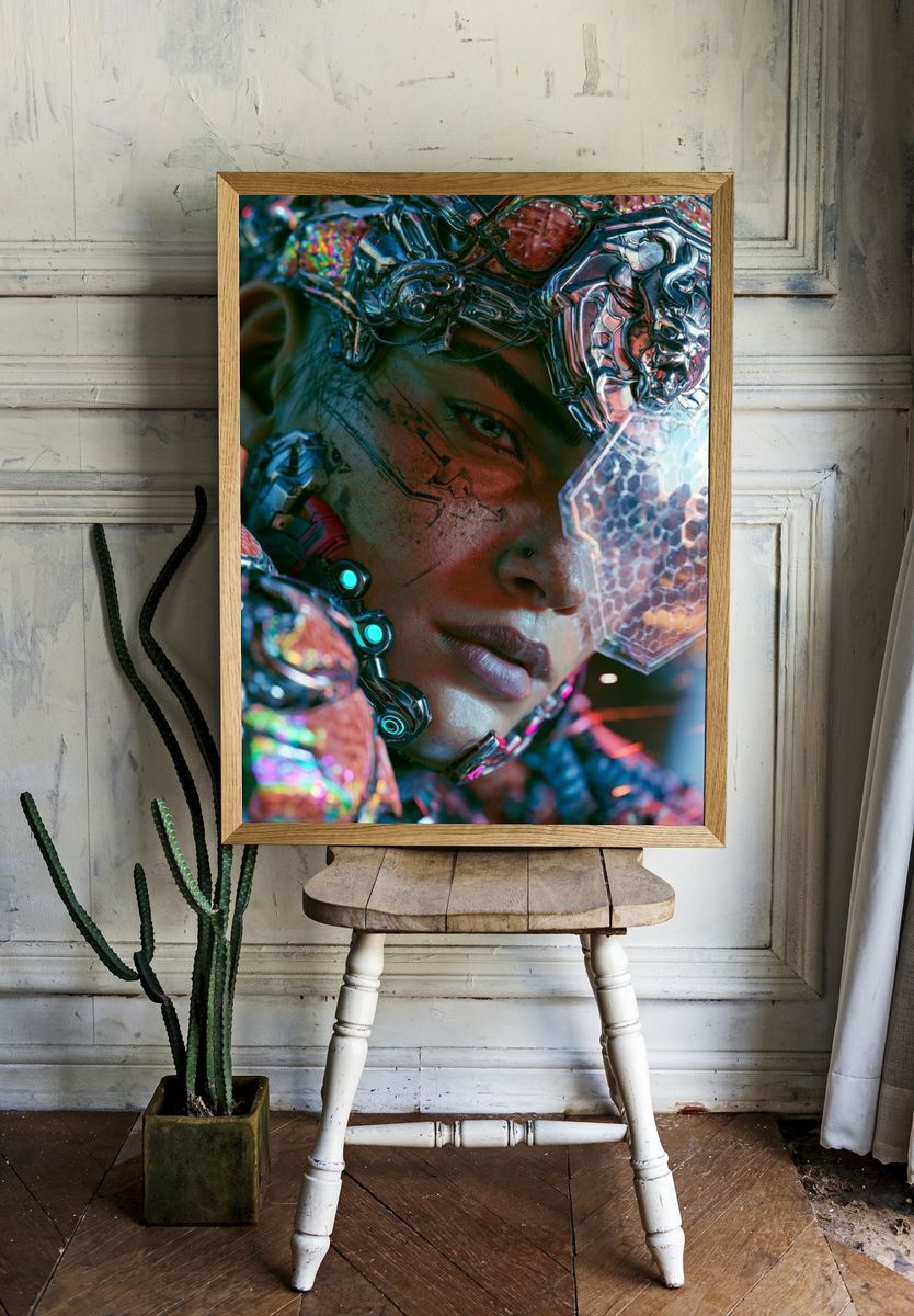Cybernetic Portrait Digital Art Poster. room preview