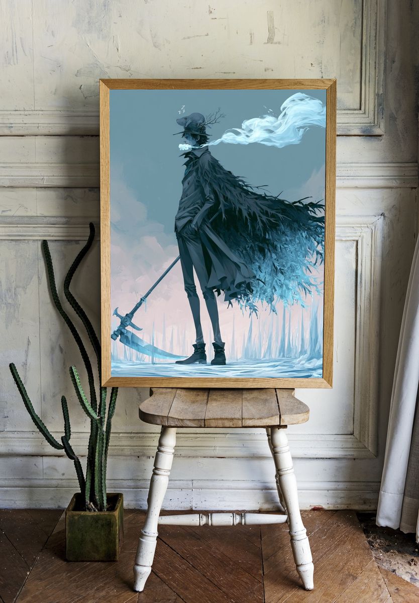 Dreamlike Scythe Figure Illustration Poster. — room view 1