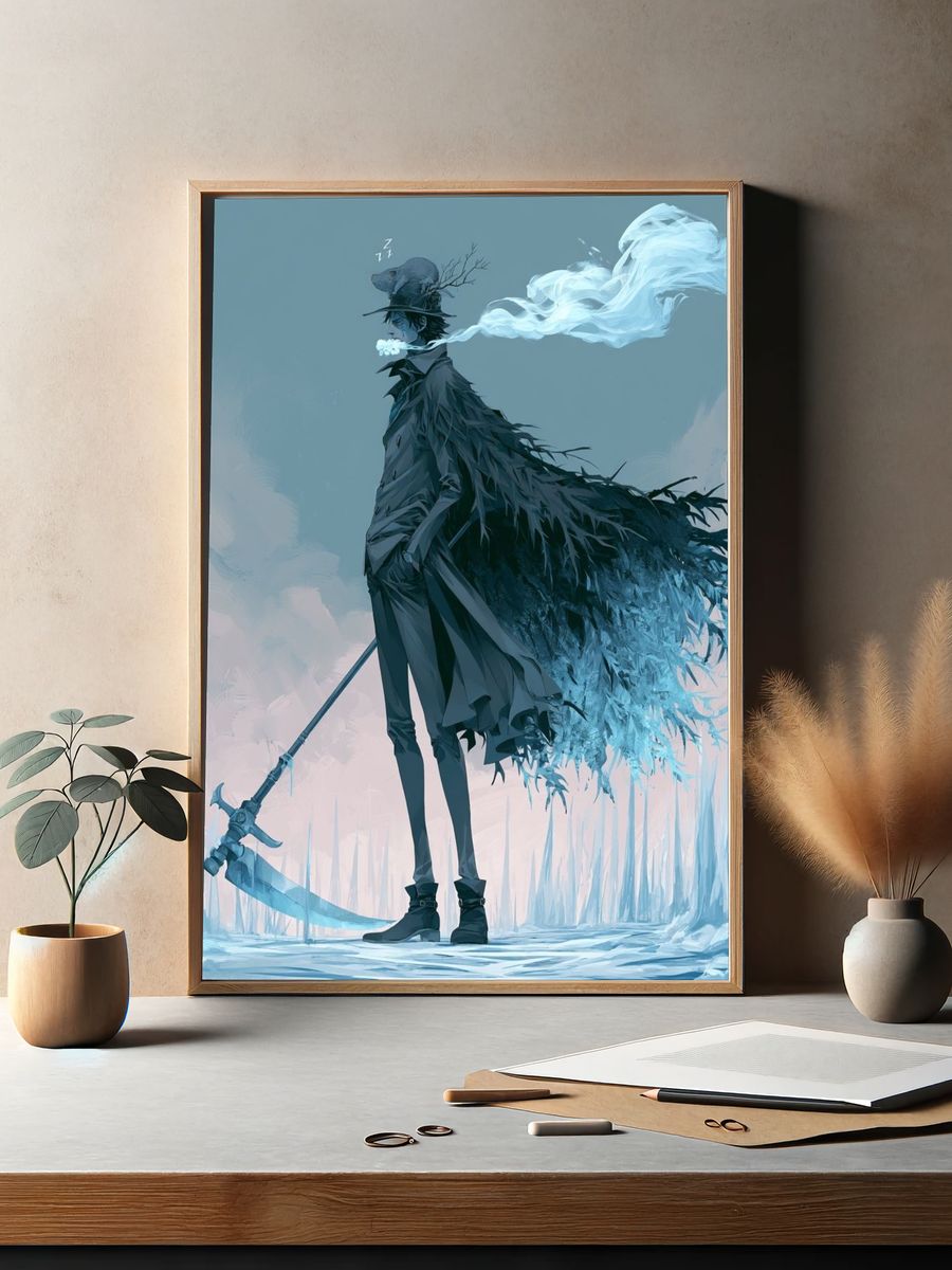 Dreamlike Scythe Figure Illustration Poster. — room view 2