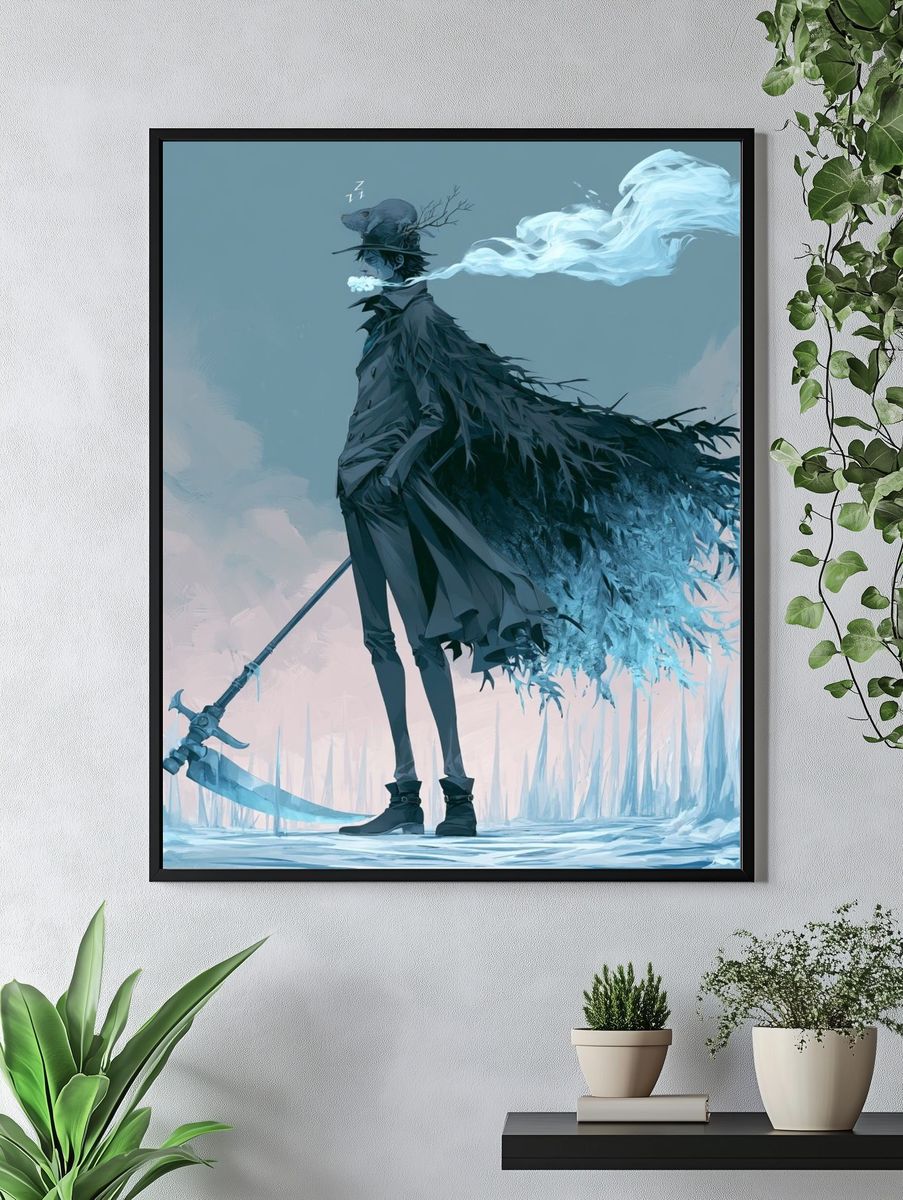 Dreamlike Scythe Figure Illustration Poster. — room view 4
