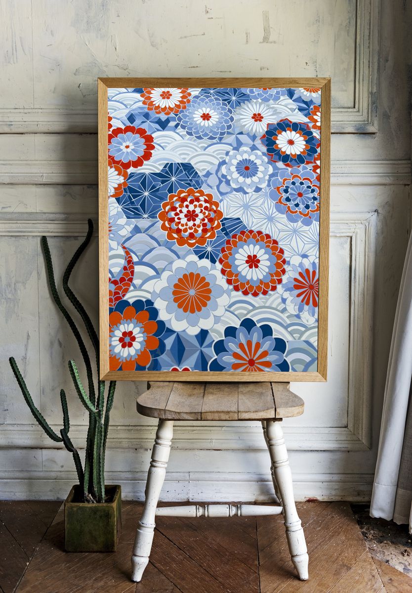 Blue Floral Pattern Illustration Poster. room preview