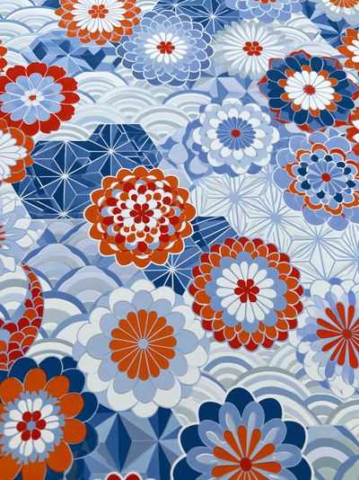 Blue Floral Pattern Illustration Poster.