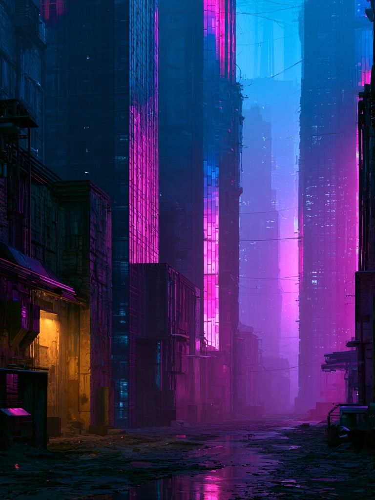 Neon Cyberpunk Alley Poster. poster — illustration art