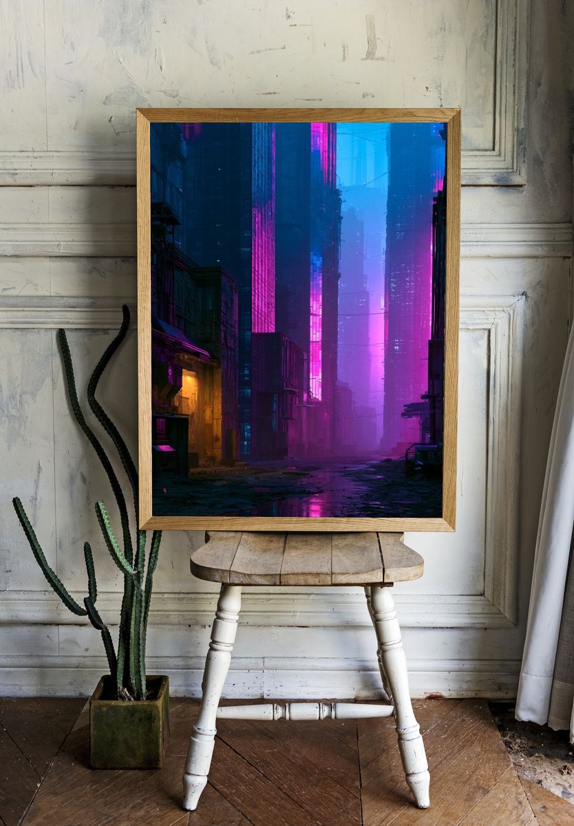 Neon Cyberpunk Alley Poster. — room view 1