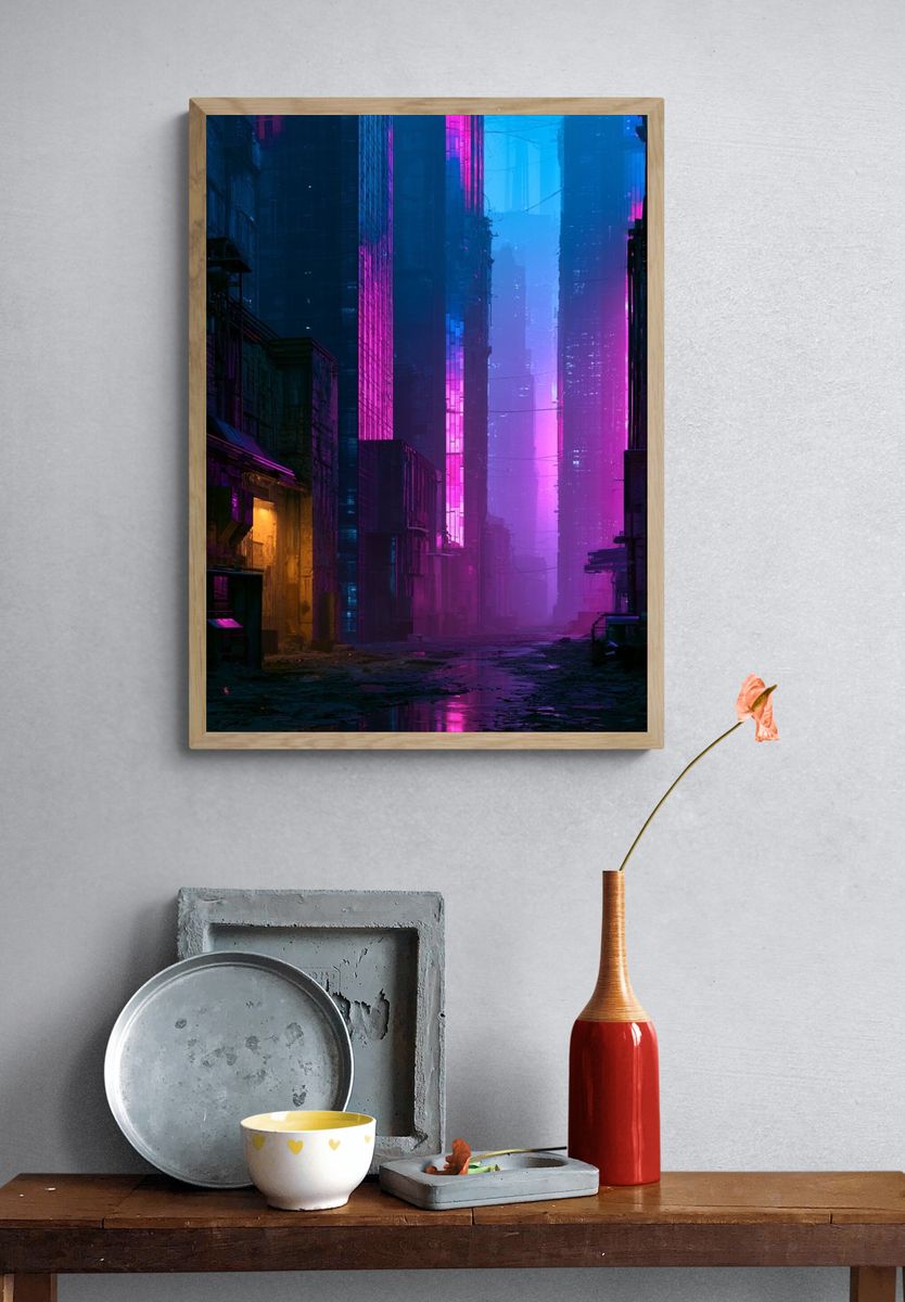 Neon Cyberpunk Alley Poster. — room view 3
