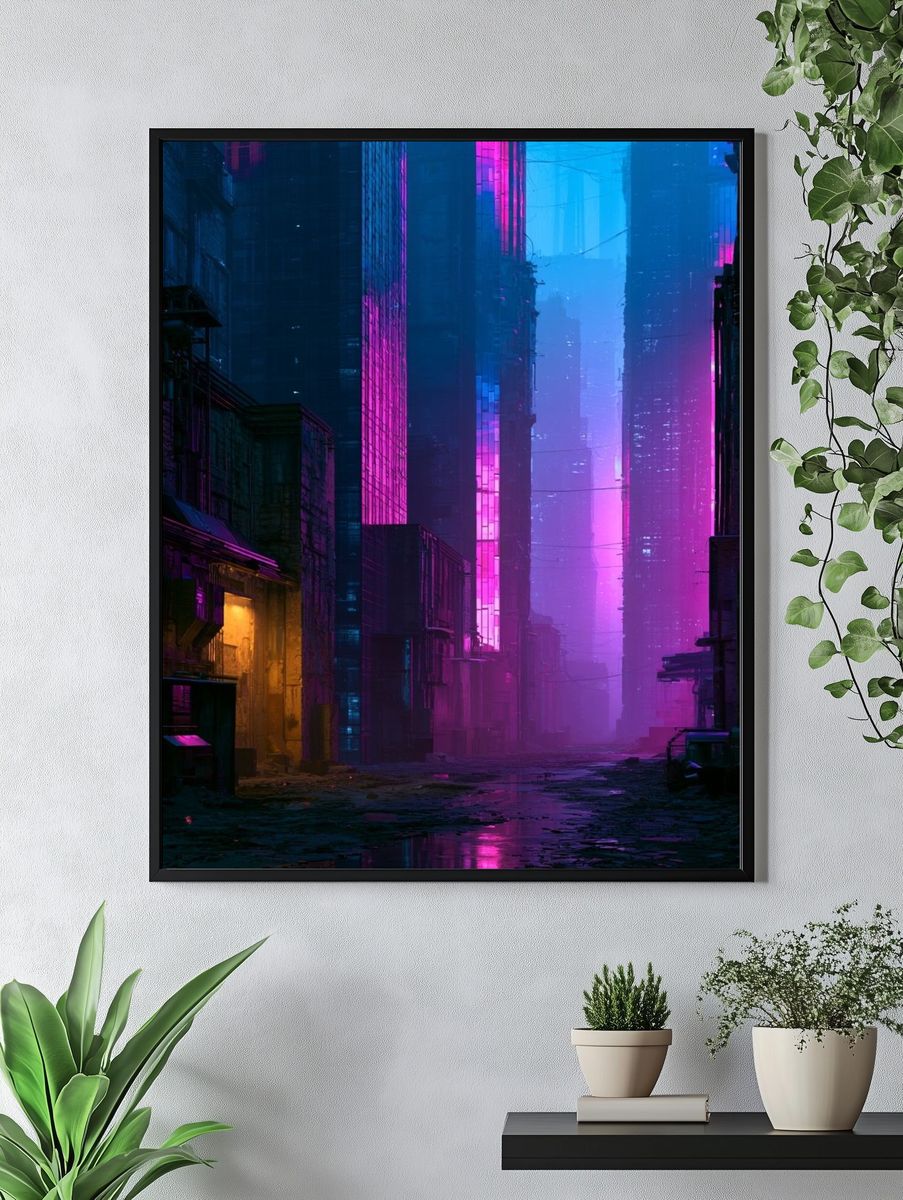 Neon Cyberpunk Alley Poster. — room view 4