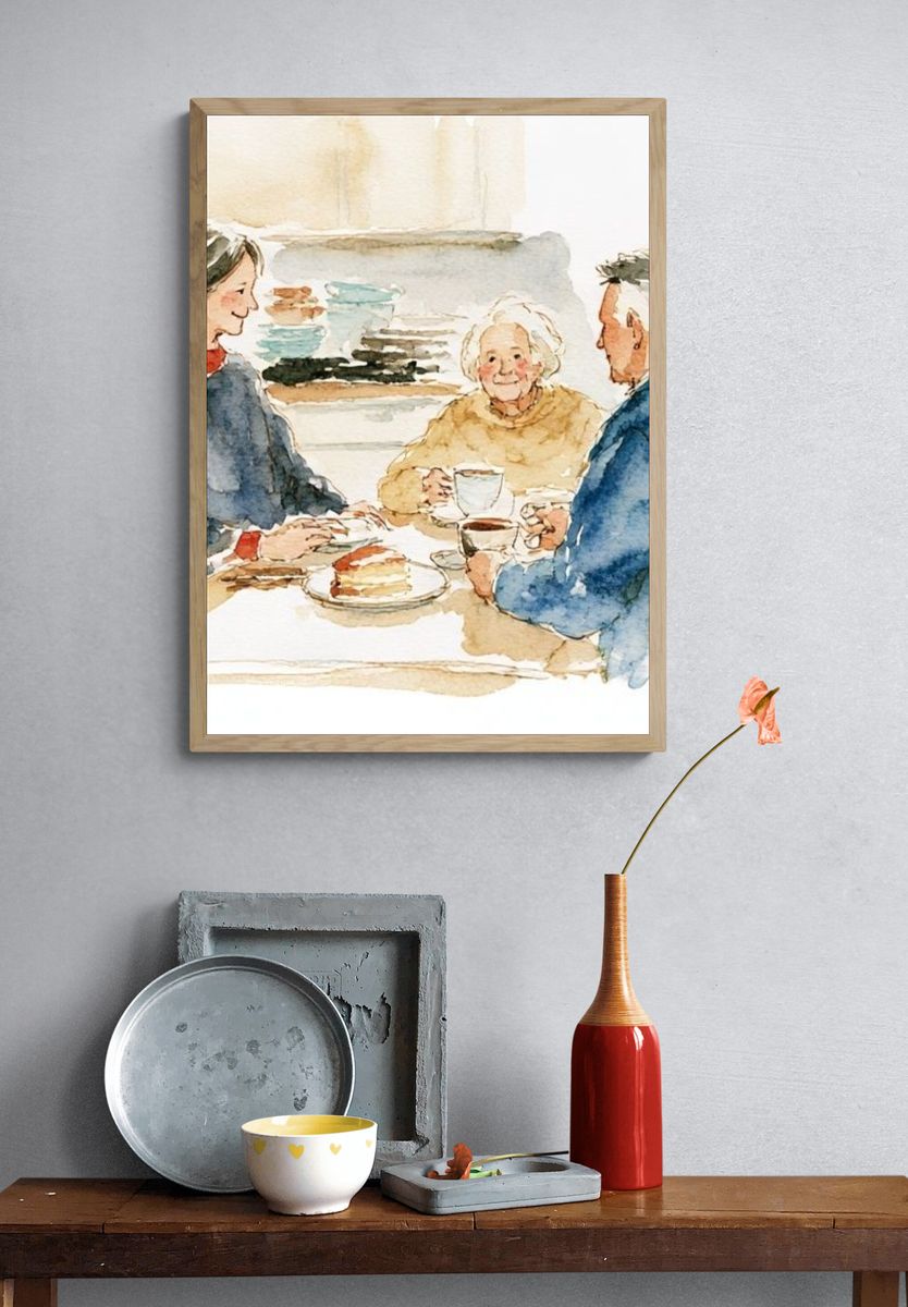 Family Tea Time Watercolor Poster. — room view 3