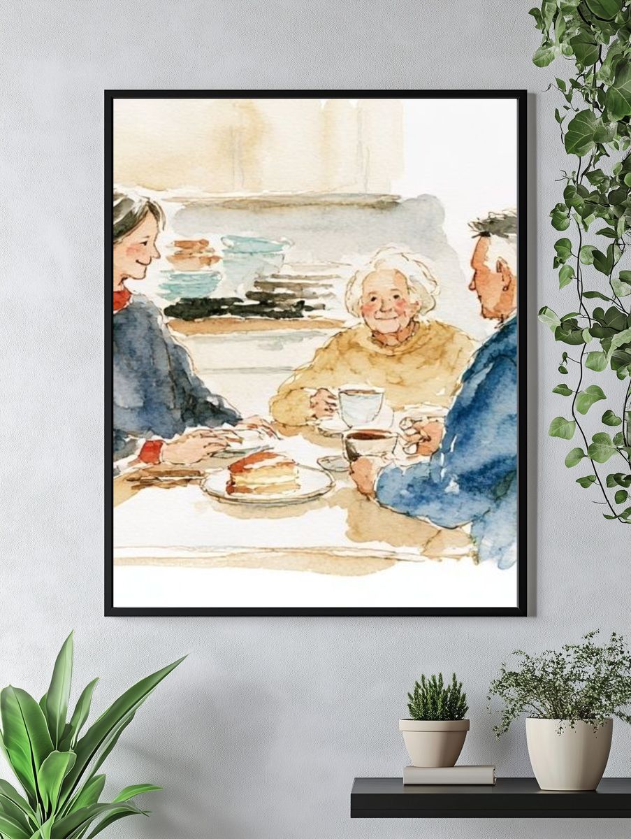 Family Tea Time Watercolor Poster. — room view 4