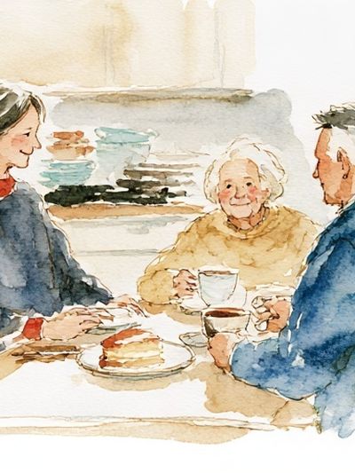 Family Tea Time Watercolor Poster.