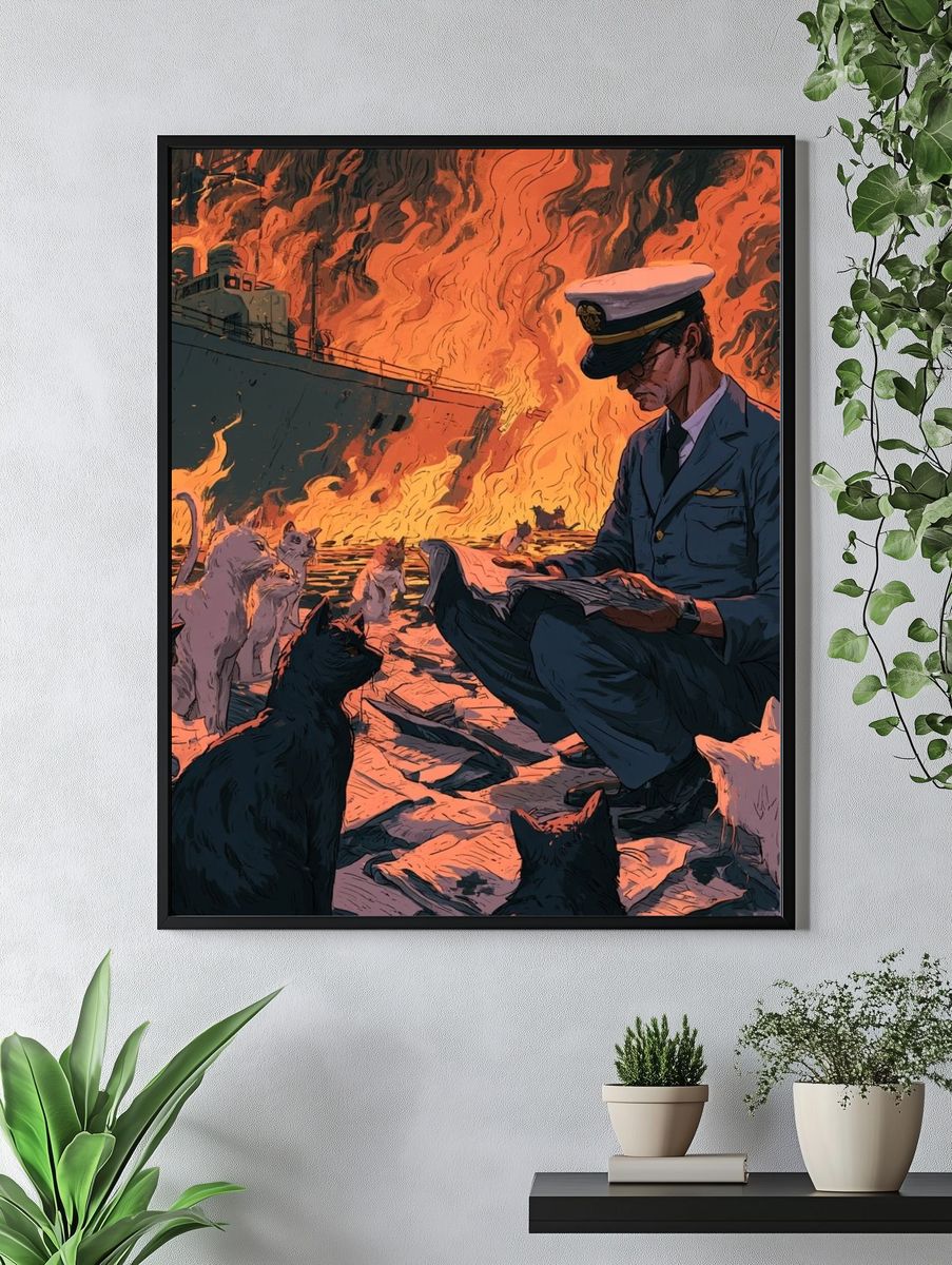 Cat Rescue Fire Scene Illustration Poster. — room view 4
