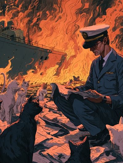 Cat Rescue Fire Scene Illustration Poster.
