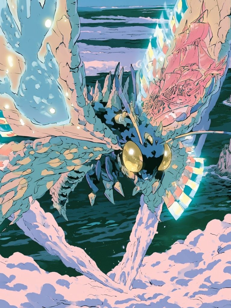 Giant Moth Over Sea Print. poster — illustration art