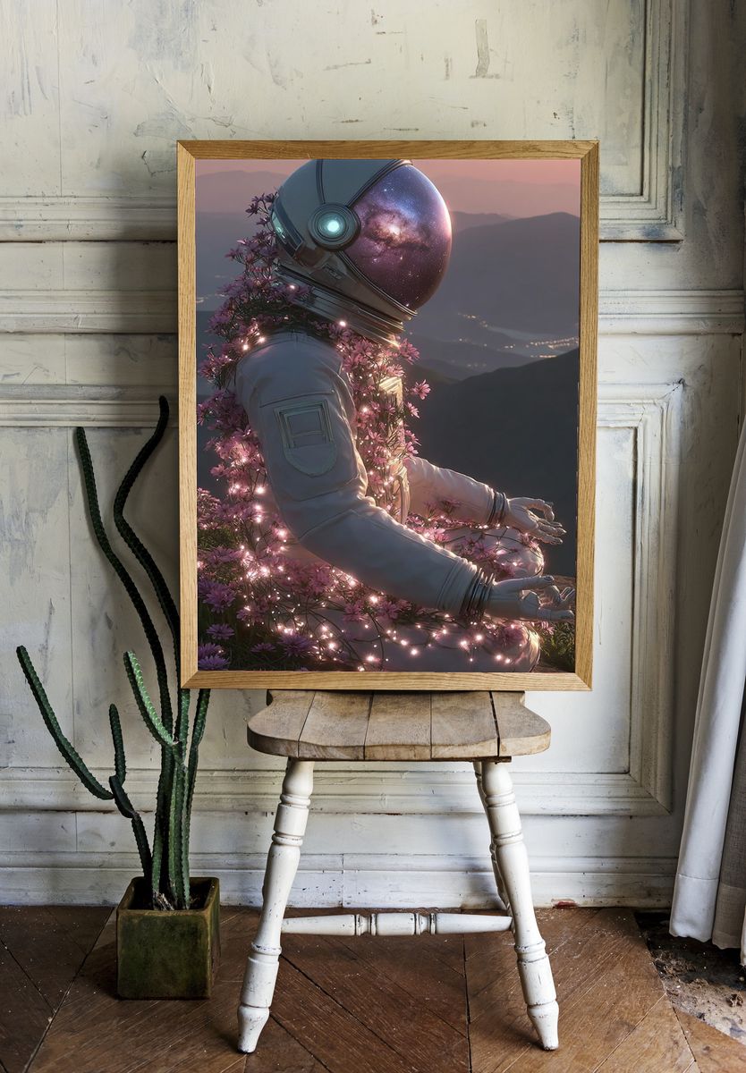 Cosmic Astronaut Meditation Print. — room view 1