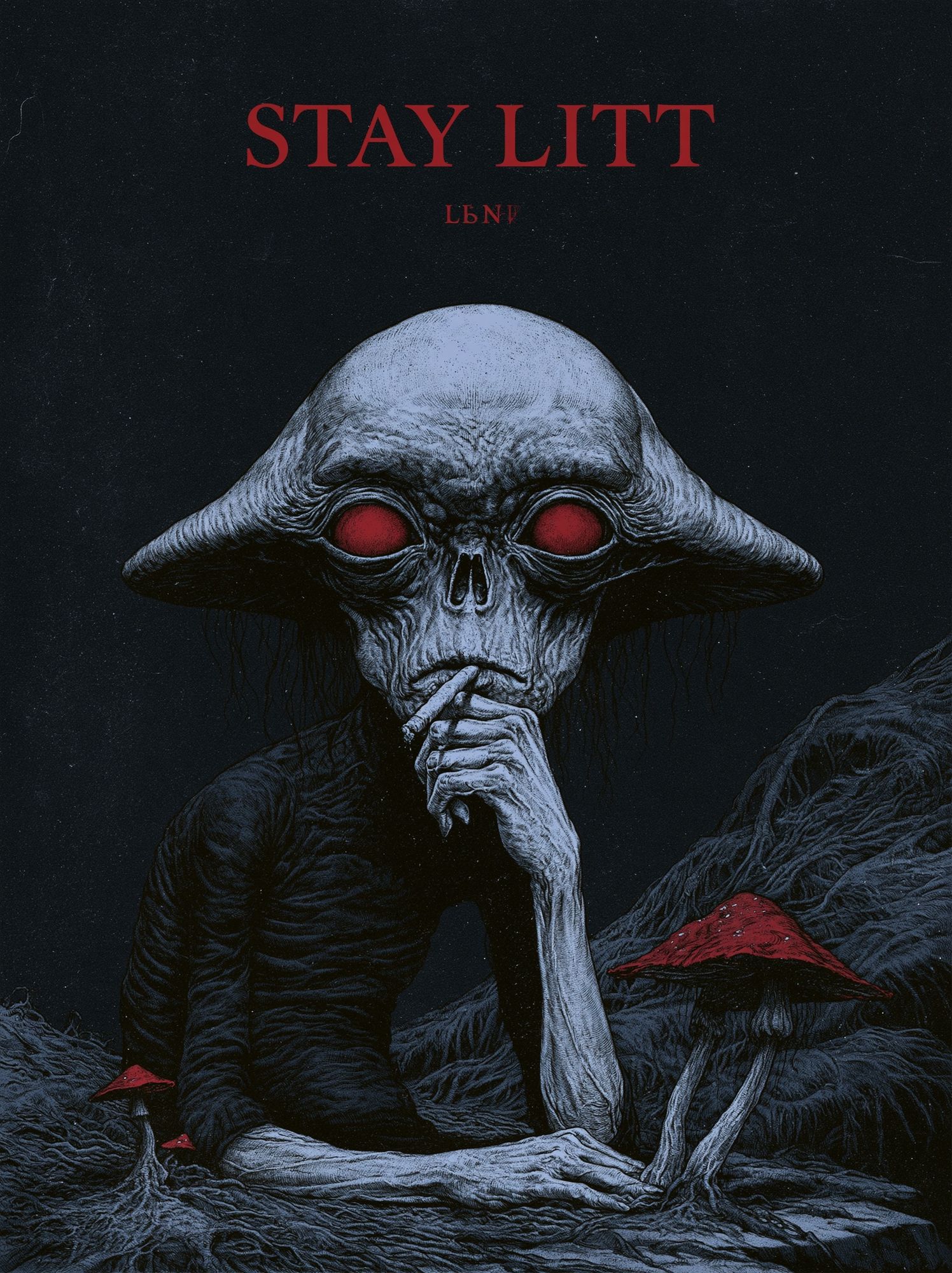 Alien Mushroom Figure Horror Poster. poster — illustration art