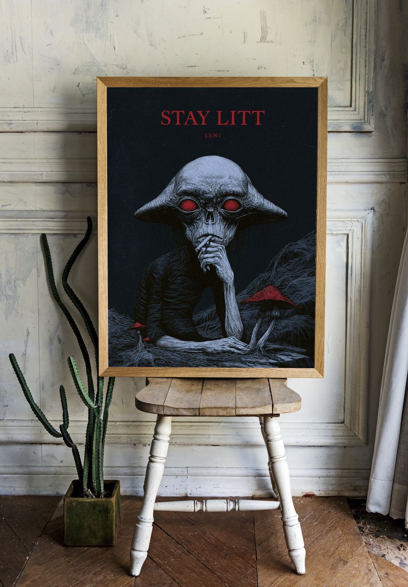 Alien Mushroom Figure Horror Poster. room preview