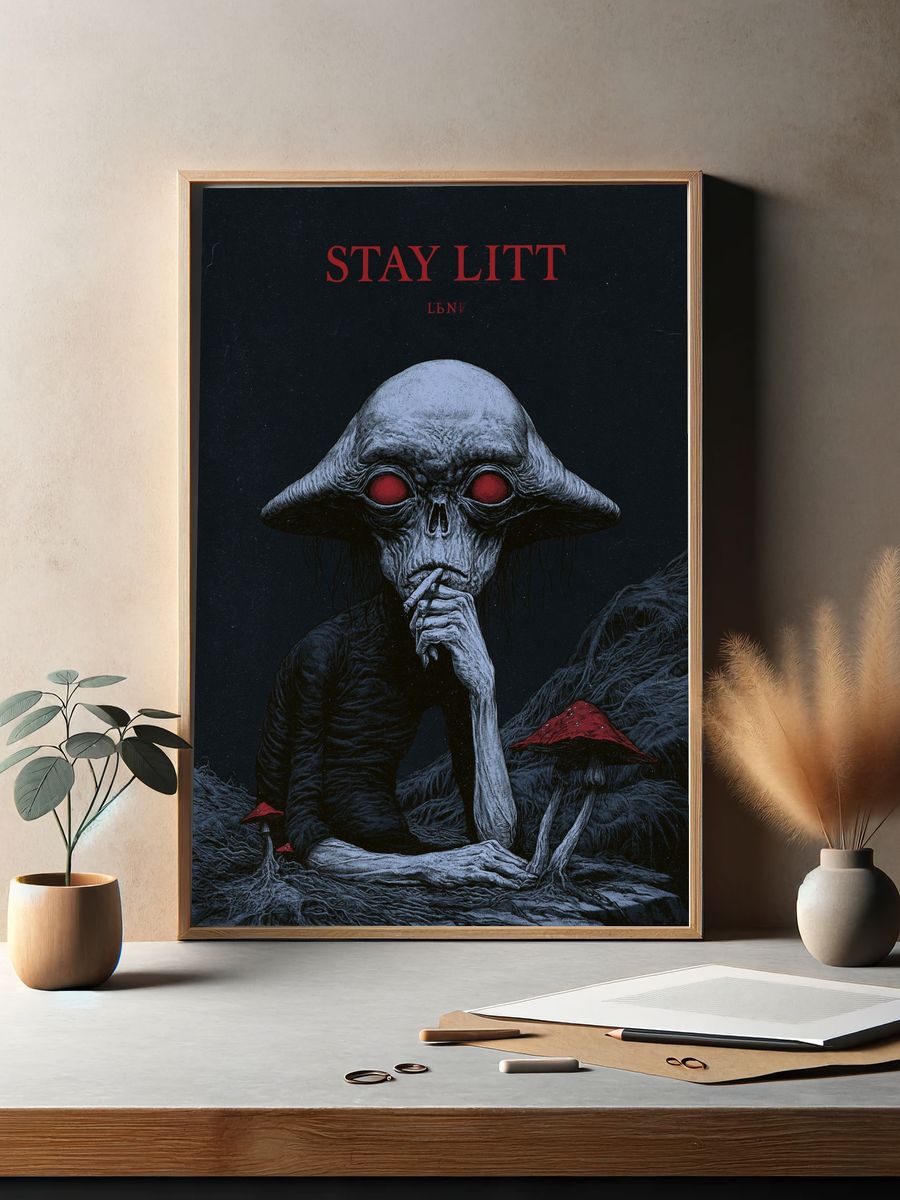 Alien Mushroom Figure Horror Poster. — room view 2
