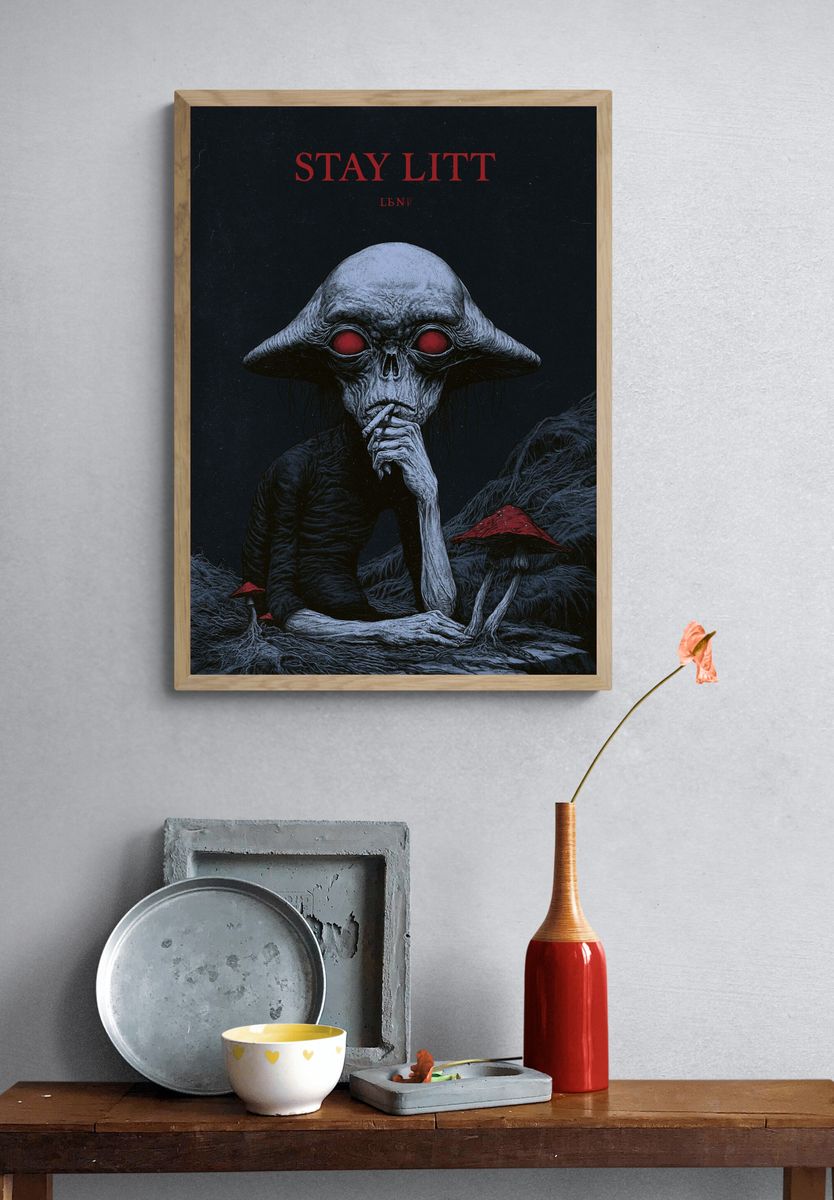 Alien Mushroom Figure Horror Poster. — room view 3