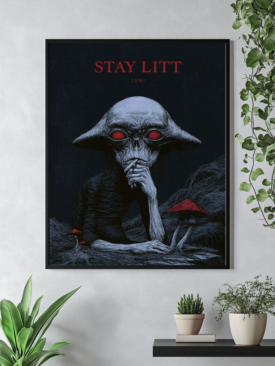 Alien Mushroom Figure Horror Poster. — room view 4