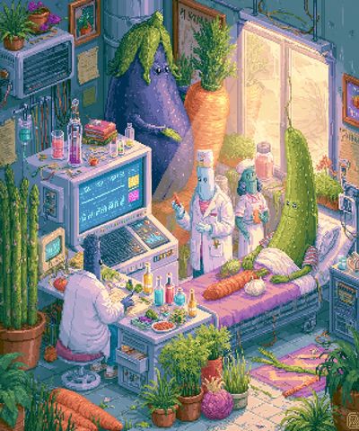 Pixel Plant Lab Illustration Poster.