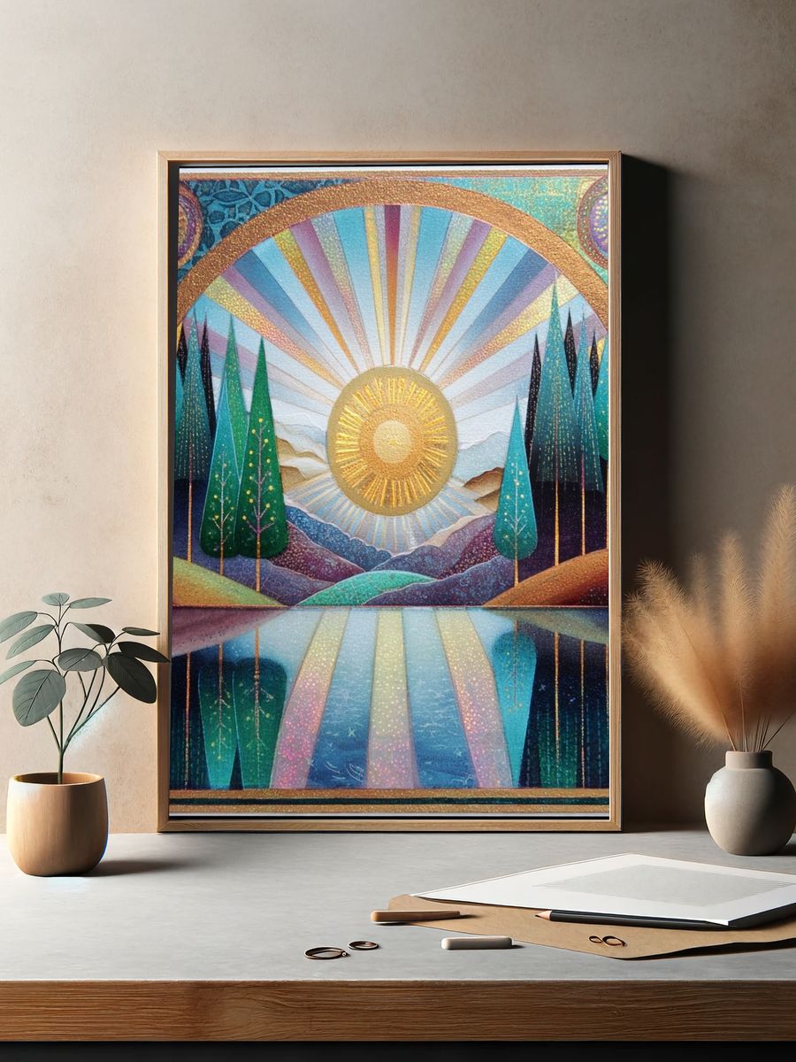 Celestial Sunburst Landscape Poster. — room view 2
