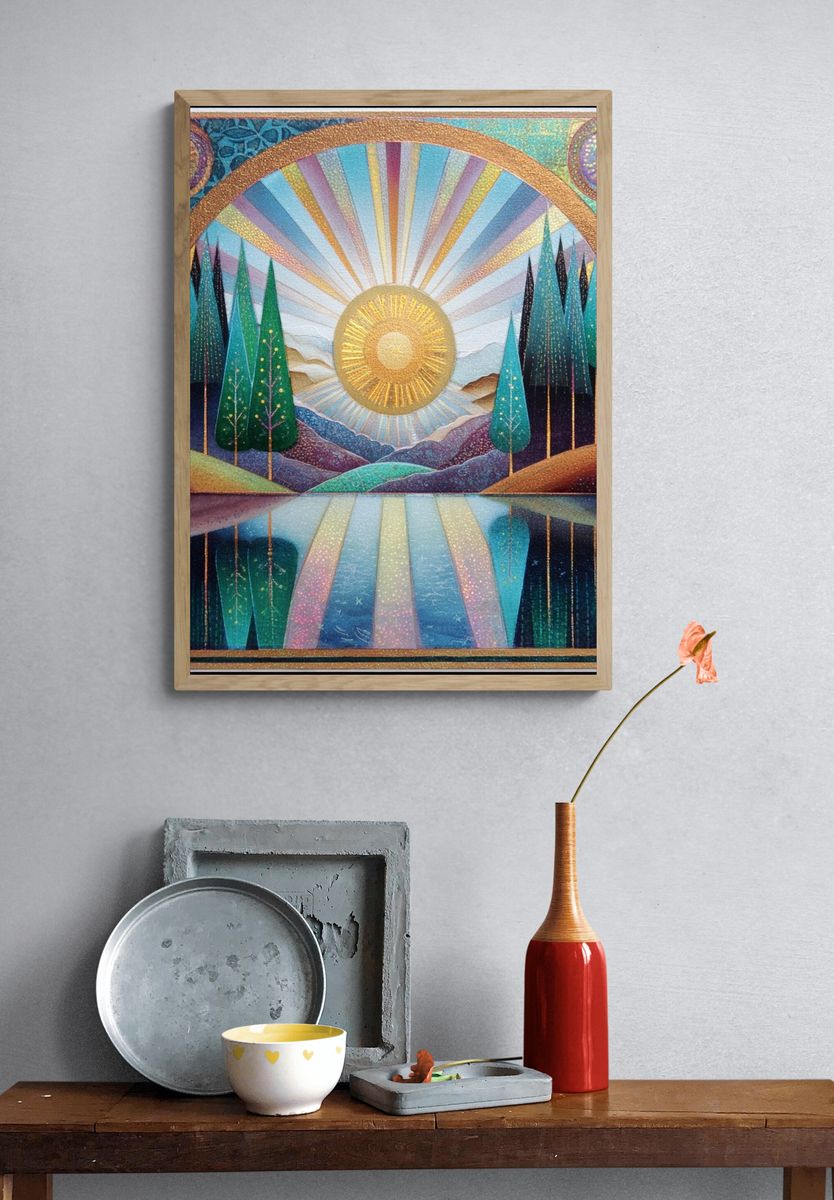 Celestial Sunburst Landscape Poster. — room view 3