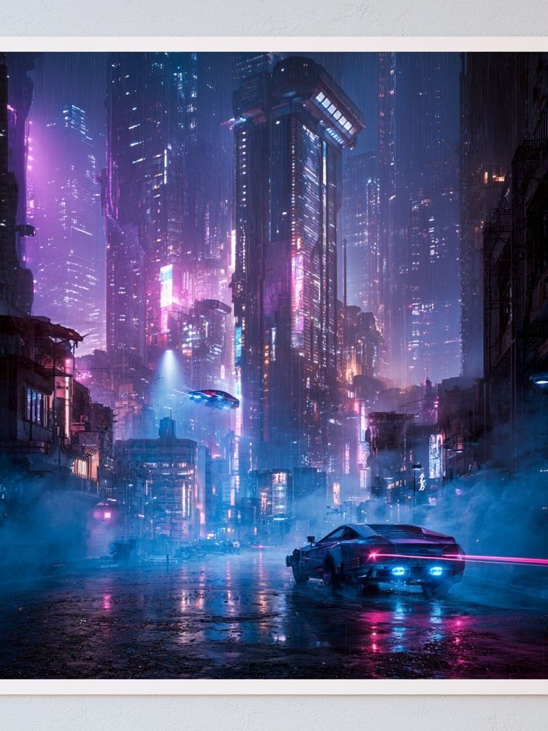 Neon Cyberpunk Cityscape Print. poster detail